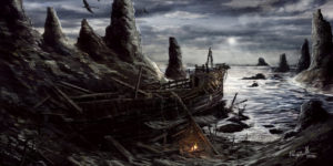 A concept of a shipwreck on the stormy and jagged Sheogorad coast