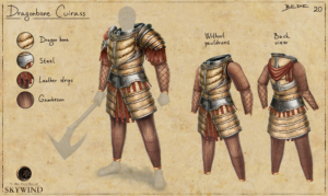 Concept art of a cuirass made from dragon bone, steel, and leather