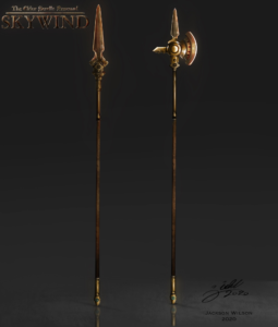 A concept sheet of a Dwemer spear and poleaxe