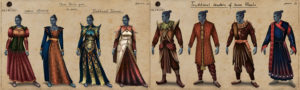 A concept sheet of civilian clothing worn by the Hlaalu nobility