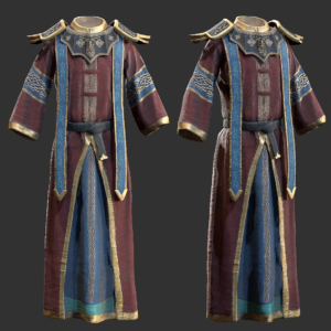 A 3D render of ornate blue and burgundy robes, as worn by members of the Tribunal temple