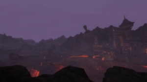 The enormous ruinous fortress of Arkgnthand sitting on the edge of a lake of lava