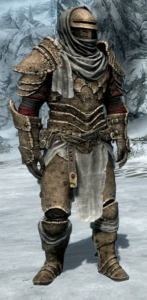 An in-game view of a substantial set of armor created from molded bone and cloth
